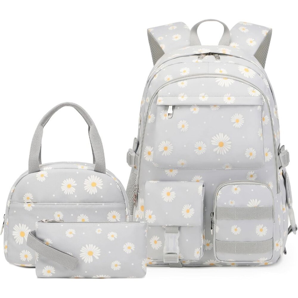 Water-Resistant 16" Daisy Backpack Set With Lunch Box & Pen Bag - Perfect Gift